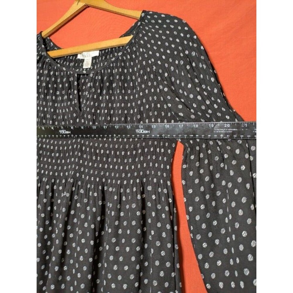 Black White Dot Smocked Babydoll Top Bell Sleeves Petite Medium Whimsigoth - Picture 6 of 9